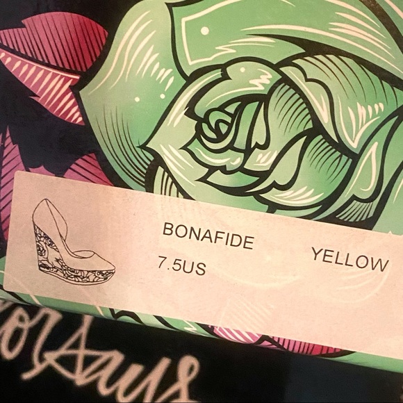 Taylor Says Bonafide yellow blue floral print open side pointed platform wedge - Picture 9 of 10